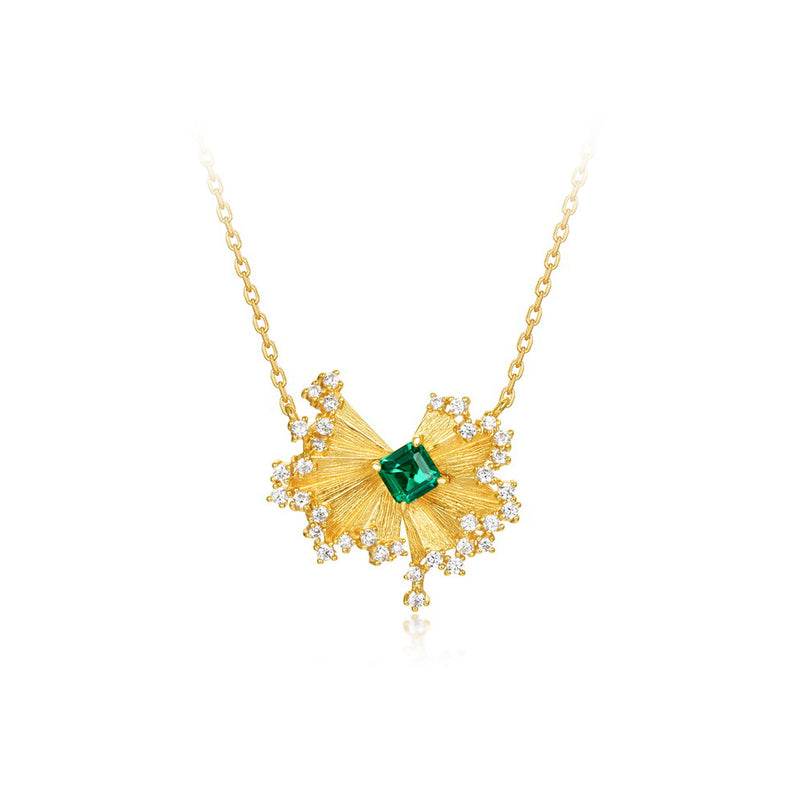 925 Sterling Silver Golden - Gleam Emerald Necklace