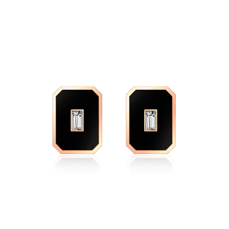 Black Square Geometric Stud Earrings