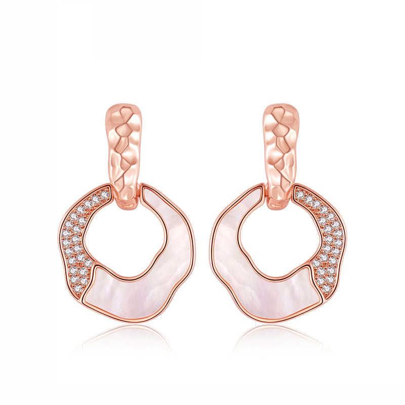 Half Mother-of-Pearl Half Diamond Hoop Ear Studs