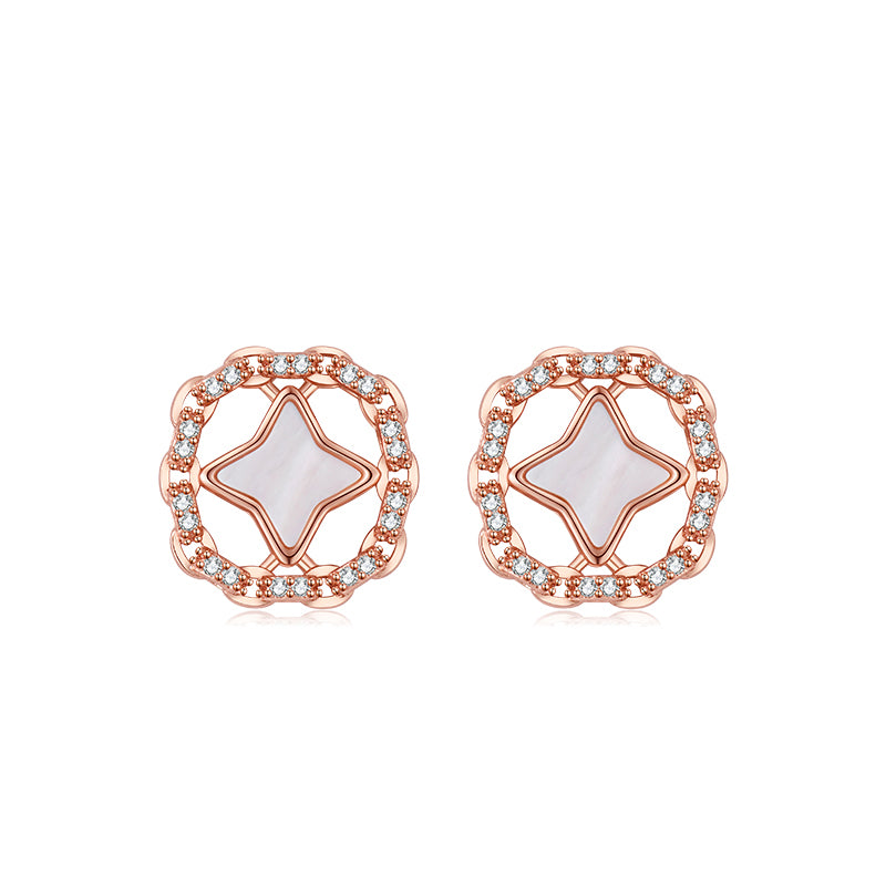 Square Mother-of-Pearl Four-Pointed Star Ear Stud