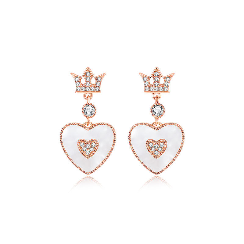 Vintage Royal Crown Heart Stud Earrings