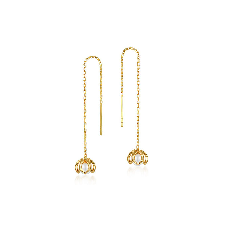 925 Sterling Silver Lily - of - the - valley Pearl Threader Earrings