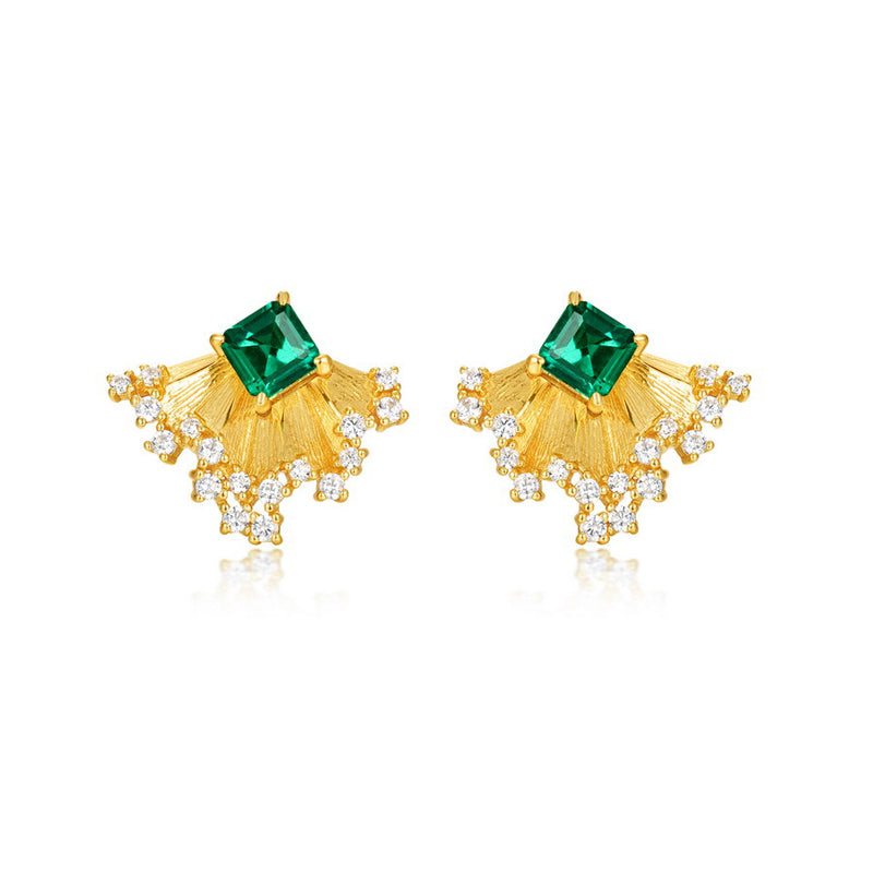 925 Sterling Silver Fan - Shadow Emerald Earrings