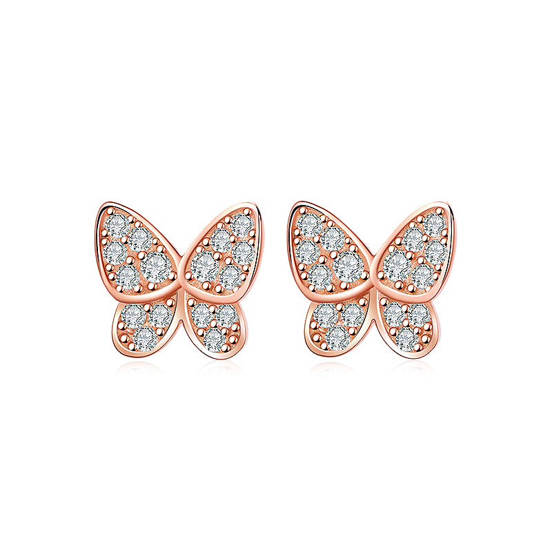 Diamond-encrusted butterfly stud earrings