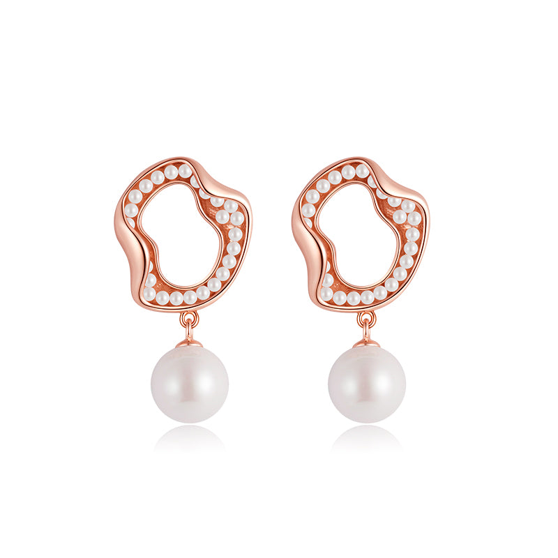 Irregular Hoop Mother-of-Pearl Bead Ear Studs