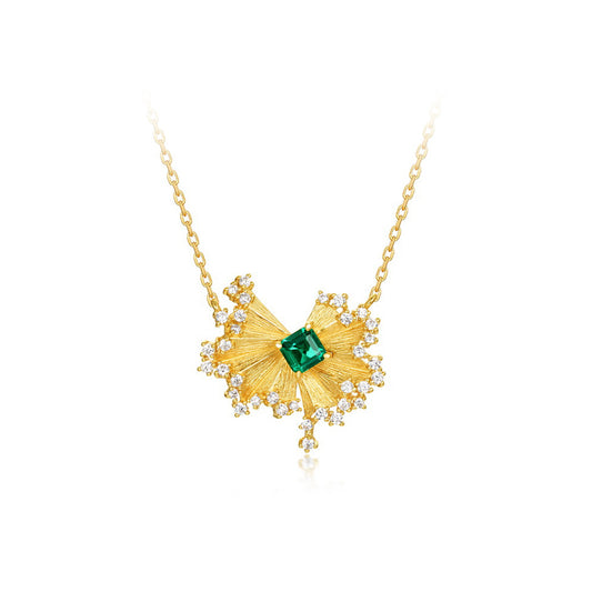 925 Sterling Silver Golden - Gleam Emerald Necklace
