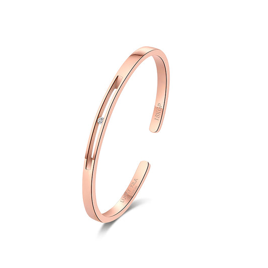Openwork Single Diamond Open Bangle