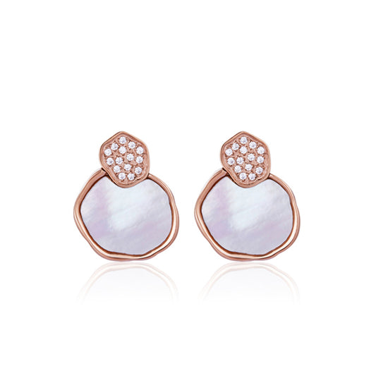 Mother of Pearl Double Flower Stud Earrings