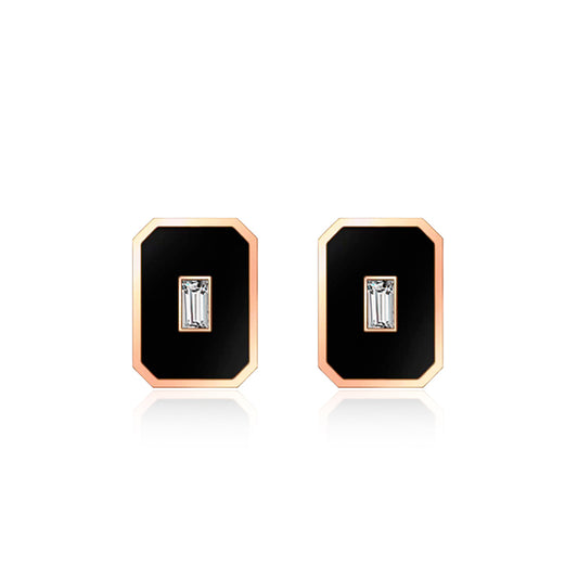 Black Square Geometric Stud Earrings