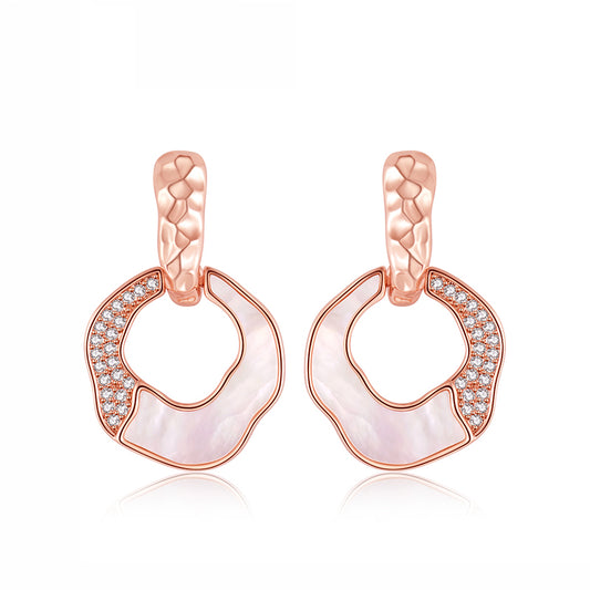 Half Mother-of-Pearl Half Diamond Hoop Ear Studs