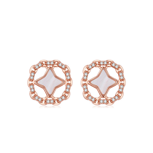 Square Mother-of-Pearl Four-Pointed Star Ear Stud