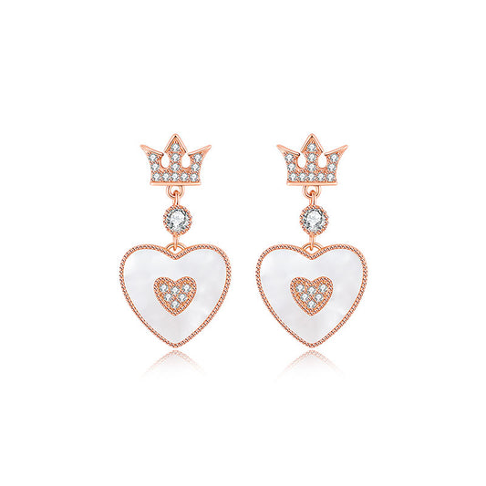 Vintage Royal Crown Heart Stud Earrings