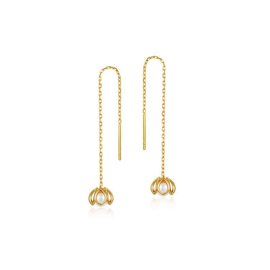 925 Sterling Silver Lily - of - the - valley Pearl Threader Earrings