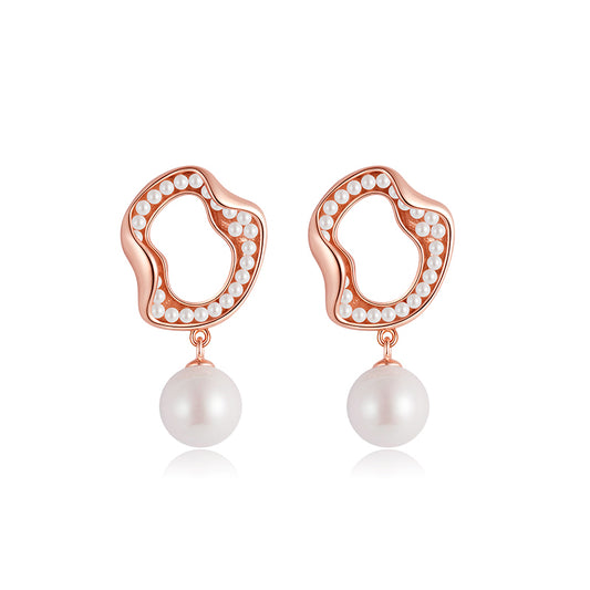 Irregular Hoop Mother-of-Pearl Bead Ear Studs